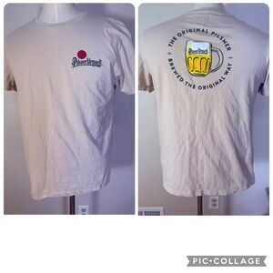 Pilsner Urquell T-Shirt XXL Tan Beige Khaki Beer Graphic Tee Double Sided Large